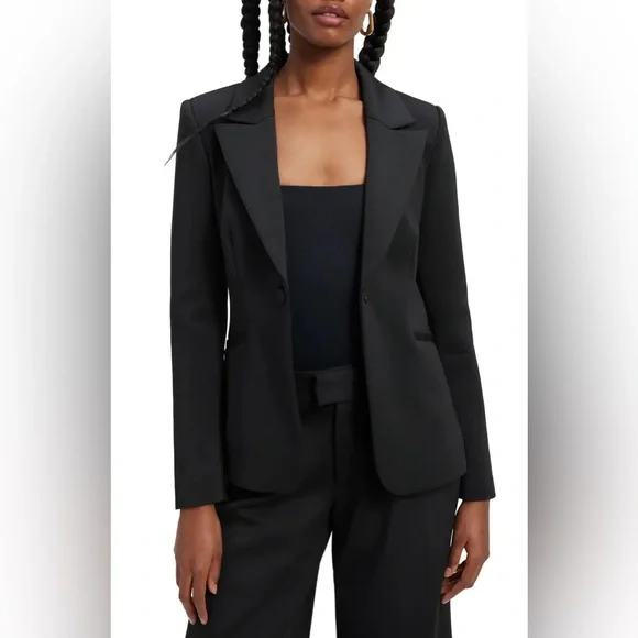 Good American Scuba Tailored Black Blazer Jacket NWT Size Small $189 GJK0112 - Picture 3 of 11
